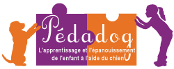 Logo Pédadog l'enfant et le chien, séance de zoothérapie